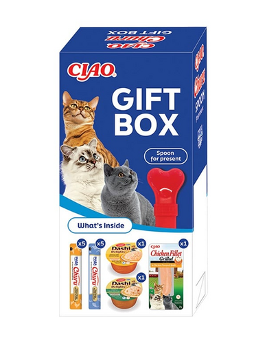 INABA Cat Ciao GIFTBOX Cadou Craciun pentru pisica 13 gustari + lingura