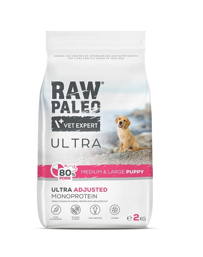 RAW PALEO Ultra Pork Medium&Large Puppy 2kg hrana catei rasa medie si mare, cu porc