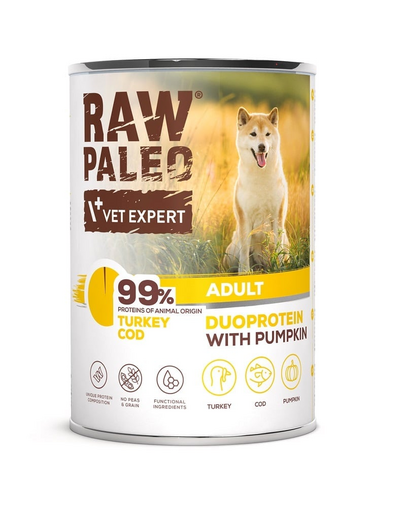 Conserva pentru caini RAW PALEO Turkey&Cod Adult 400g curcan si cod