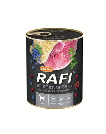 RAFI Mancare umeda caini 800g cu stomac vita si sunca porc