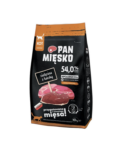 PAN MIĘSKO Hrana caini adulti talie medie, cu rata si vitel 10kg