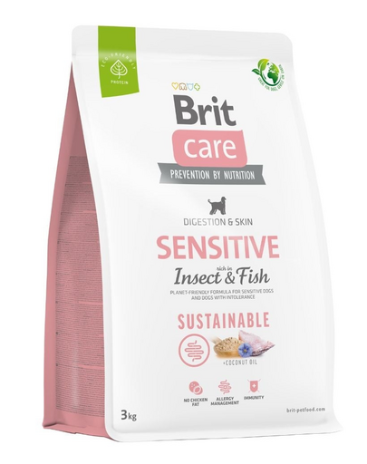 BRIT CARE Dog Sustainable Sensitive Insect&Fish hrana caini cu sensibilitati ale pielii, blanii 3 kg cu peste si insecte