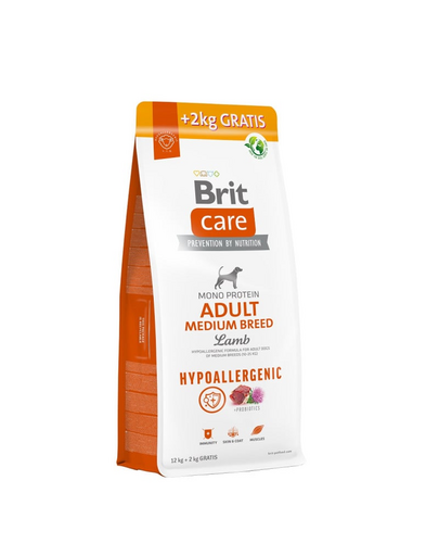 BRIT Care Hypoallergenic Adult Medium Breed Sac hrana caini talie medie, cu miel 12+2 kg