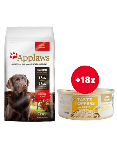 APPLAWS Large Breed Chicken 7,5 kg + 18x156 g GRATIS pui in sos