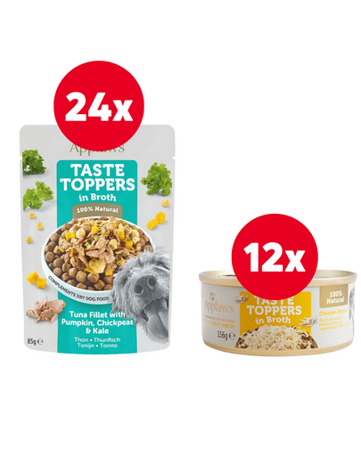 APPLAWS Taste Toppers Filet ton, dovleac si varza in sos 24 x 85 g + 12 x 156 g GRATIS pui in sos