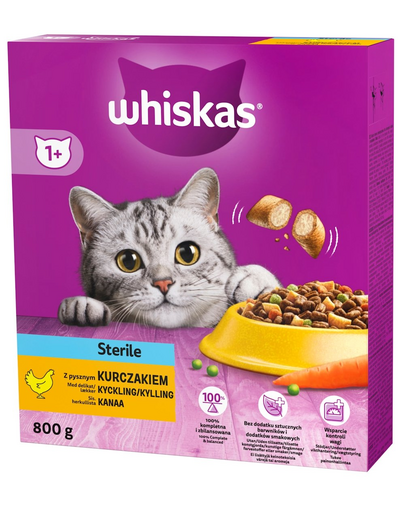 WHISKAS Hrana uscata Sterile cu pui 5x800g