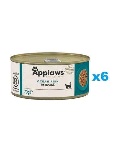 APPLAWS Cat Adult Ocean Fish in Broth conserve 6x70 g peste oceanic in sos