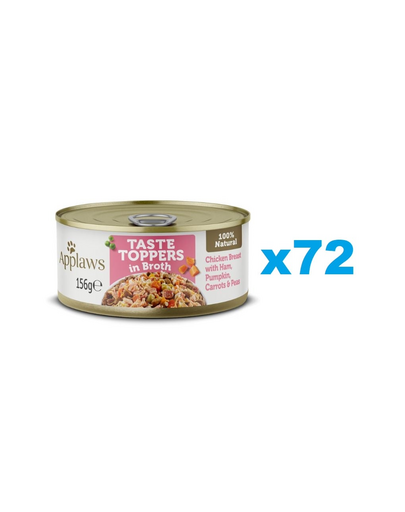 APPLAWS Taste Toppers Set de conserve pentru caini, cu piept de pui, sunca si dovleac in sos 72x156 g