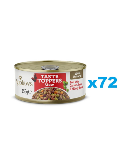 APPLAWS Taste Toppers conserve tocana caini, cu carne de vita, morcovi si mazare 72x156 g