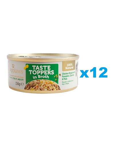 APPLAWS Taste Toppers Hrana umeda caini, Piept de pui, dovleac, mazare in sos 12x156 g