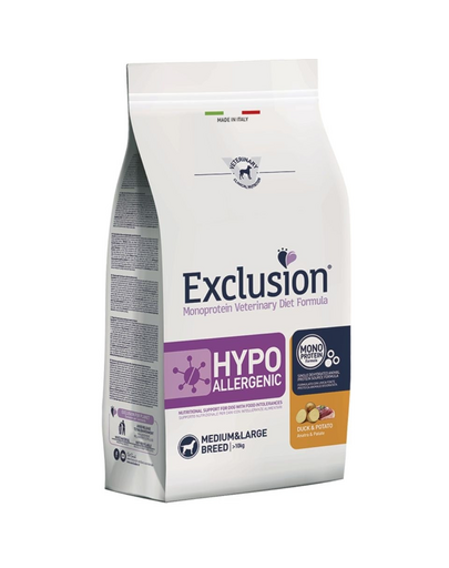 EXCLUSION Hypoallergenic Medium Large Breeds rata si cartofi hrana caini de rase medii si mari 12 kg