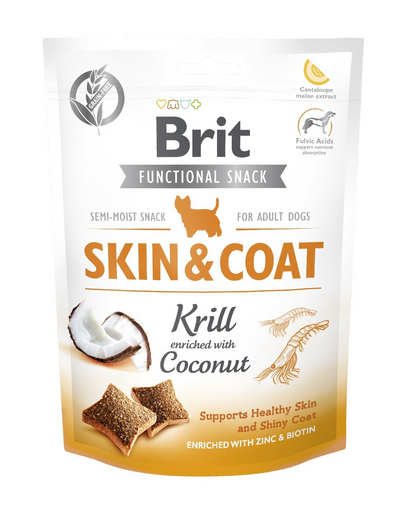 BRIT Care Dog Functional Snack Skin&Coat Krill 150g gustare caini cu krill pentru blana