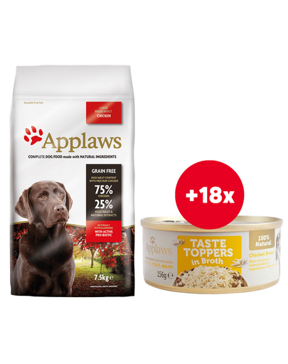 APPLAWS Large Breed Chicken 7,5 kg + 18x156 g GRATIS pui in sos