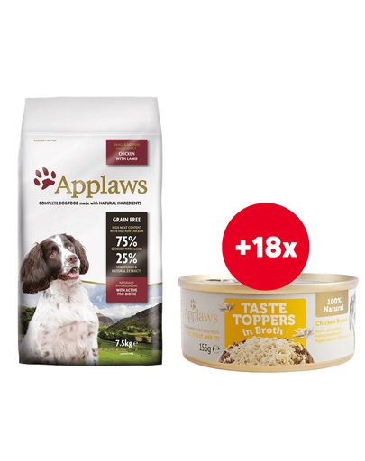 APPLAWS Small & Medium Chicken and Lamb 7,5 kg + 18x156 g GRATIS pui in sos