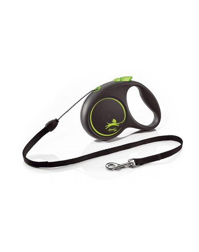 FLEXI Black Design lesa automata cu sir pentru caini, negru cu verde, marimea S, 5 m