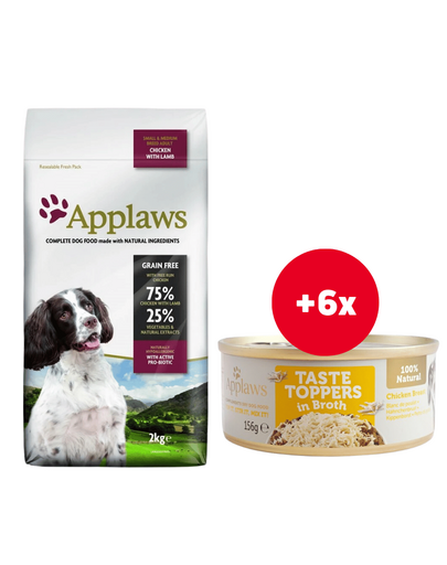 APPLAWS Adult Dog Small Medium Chicken with Lamb 2 kg + 6 x 156 g GRATIS pui in sos