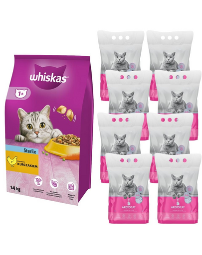 WHISKAS Sterile 14 kg + ARISTOCAT nisip silicat pentru pisici PREMIUM 8x3.8l