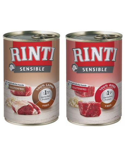 RINTI Sensible vita si orez 6x400 g + miel si orez 6x400 g mix hrana caine