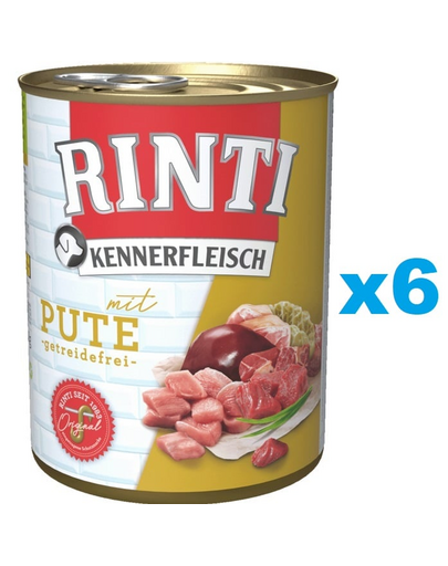 RINTI Kennerfleisch Turkey curcan 6x400 g conserva hrana umeda caini