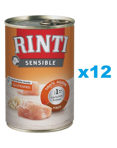 RINTI Sensible conserve cu pui si orez, pentru caini 12x400 g