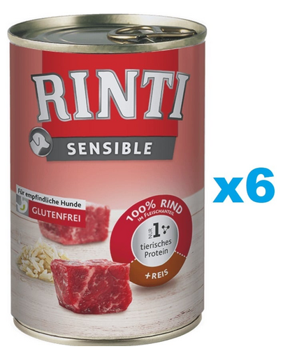 RINTI Sensible vita si orez 6x400 g pentru caini