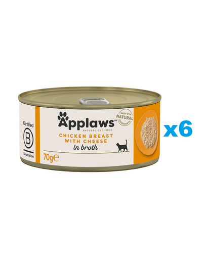 APPLAWS Cat Adult Chicken Breast with Cheese in Broth 6x70 g hrana pisica, piept pui si branza