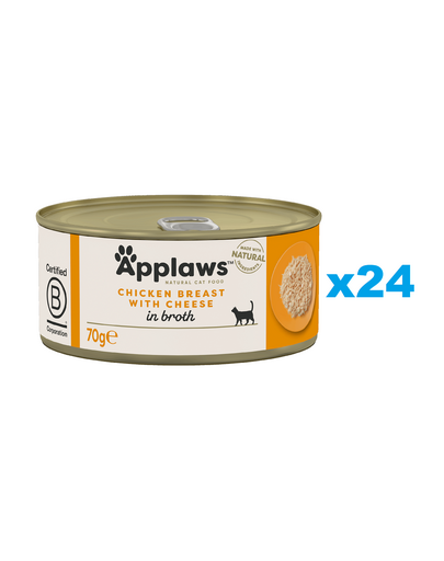 APPLAWS Cat Adult Chicken Breast with Cheese in Broth 24x70 g conserve pentru pisici, piept pui cu branza