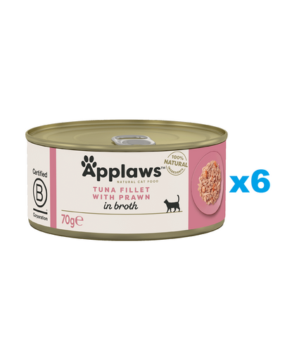 APPLAWS Cat Adult Tuna with Prawn in Broth conserva cu ton si crevete in sos 6x70g pentru pisici