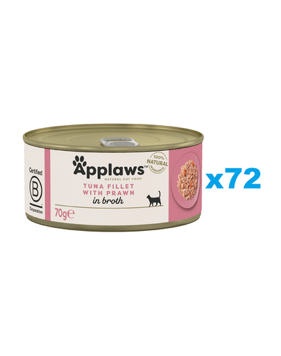 APPLAWS Cat Adult Tuna with Prawn in Broth ton si creveti in sos 72x70g hrana pentru pisica