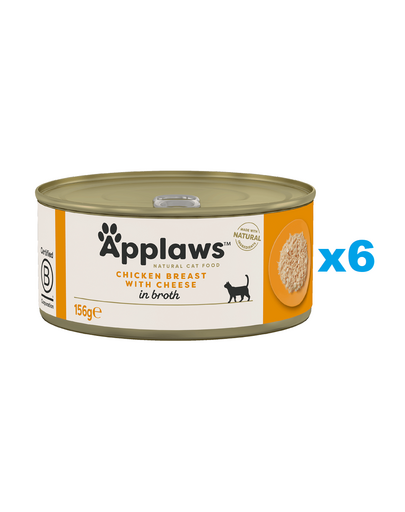 APPLAWS Cat Adult Chicken Breast with Cheese in Broth 6x156 g set conserve pentru pisici, piept pui cu branza