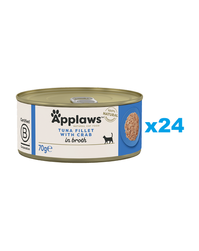 APPLAWS Cat Adult Tuna with Crab in Broth Mancare pisici, cu ton si crab in sos 24x70 g