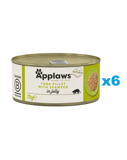 APPLAWS Cat Adult Tuna with Seaweed in Jelly Mancare umeda pentru piscia, cu ton si alge 6x70 g