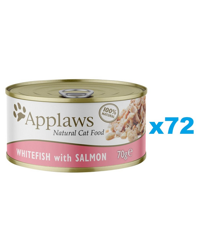 APPLAWS Cat Adult Whitefish with Salmon in Broth Conserve pentru pisici, cu peste alb si somon in sos 72x70g