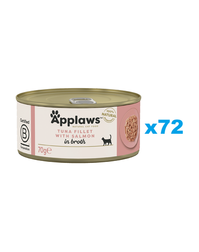 APPLAWS Cat Adult Tuna with Salmon in Broth Set conserve hrana pisica, cu ton si somon in sos 72x70 g