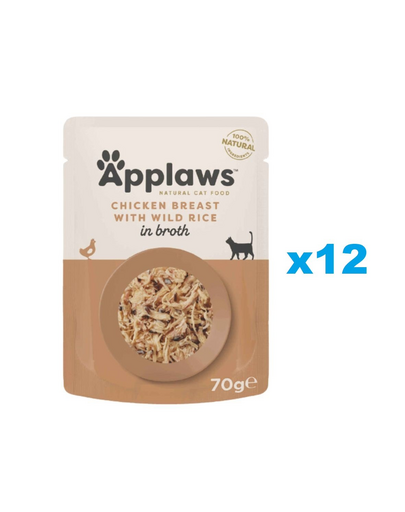 APPLAWS Cat Adult Pouch Chicken Breast with Wild Rice in Broth 12x70 g pui si orez salbatic plic in supa