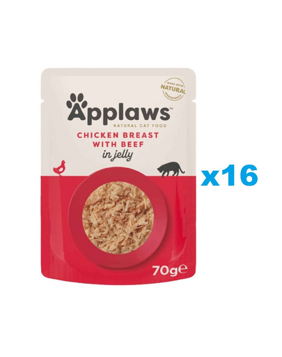 APPLAWS Cat Adult Pouch Chicken Breast with Beef in Jelly Plicuri hrana pisici, pui si vita in aspic 16x70 g