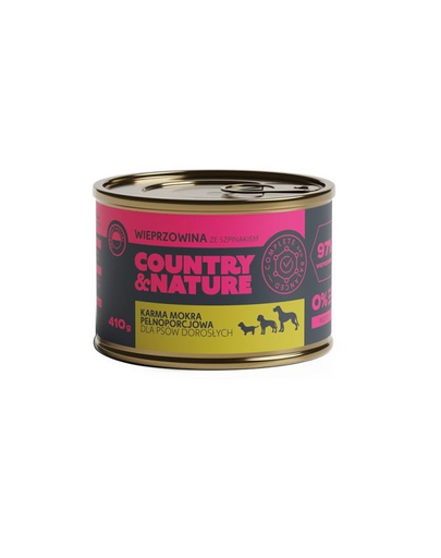 COUNTRY&NATURE Hrana umeda caini, fara cereale, cu porc si spanac 410 g