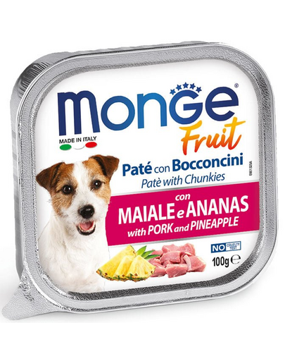 MONGE Fruit Dog hrana umeda pentru caini sub forma de pate, cu porc si ananas 100 g