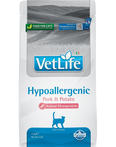 FARMINA VetLife Hypoallergenic Adult Pork Potato Hrana uscata pentru pisici, cu porc si cartofi 1.5 kg