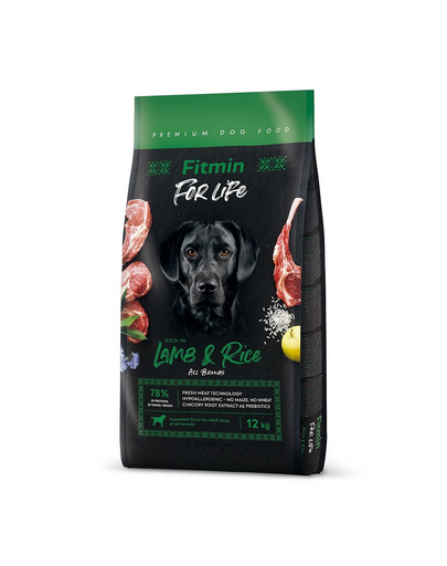 FITMIN dog For Life Lamb & Rice 12 kg hrana caini adulti, miel si orez