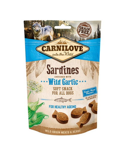 CARNILOVE Semi Moist Snacks recompense moi pentru caini, cu sardine si usturoi salbatic 200 g