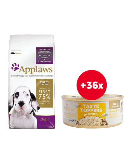 APPLAWS Large Breed Puppy Chicken 15kg + 36x156 g GRATIS pui in sos