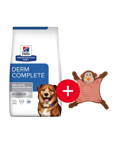 HILL'S Prescription Diet Canine Derm Complete 12 kg hrana ingrijirea pielii + jucarie GRATIS