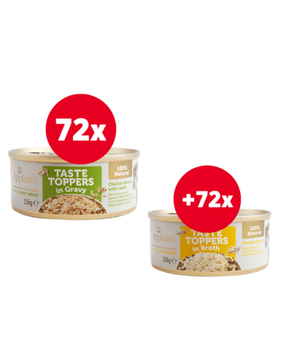 APPLAWS Taste Topper pui, miel in sos 72 x 156 g + 72 x 156 g GRATIS pui in sos