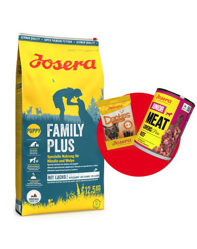 JOSERA FamilyPlus 12,5kg hrana pentru pui, femele gestante si in lactatie+ 1 x Denties & Meat Lovers GRATIS