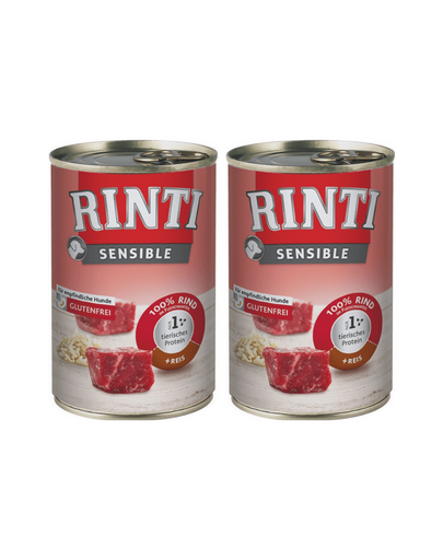 RINTI Sensible vita si orez 400 g + 1 GRATIS, pentru caini