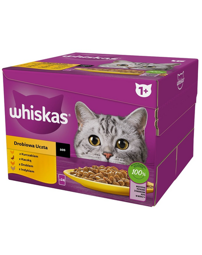 WHISKAS Adult in sos 24x85 g bucati cu pui, rata, pasare, curcan pentru pisici adulte