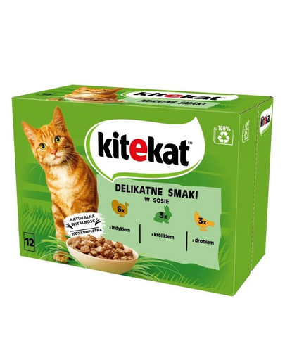 KITEKAT Delicate Flavours in sos 12x85g hrana umeda pisici, din curcan, iepure, pasare