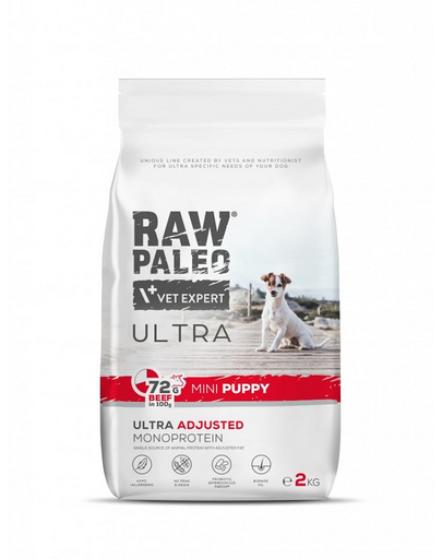 RAW PALEO Ultra Beef Mini Puppy 2kg Hrana uscata entru catei de talie mica, cu vita