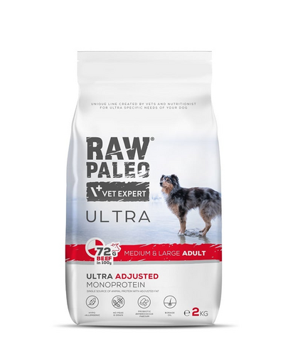 RAW PALEO Ultra Beef Medium&Large Adult 2kg hrana caini adulti rase medii si mari, cu vita